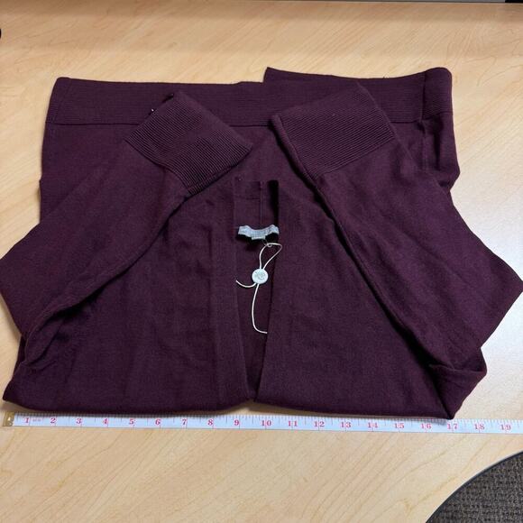NWOT Evolution by Cyrus Open Cardigan 3/4 Sleeve Buttoned Cuffs Burgundy Size S - Picture 8 of 10